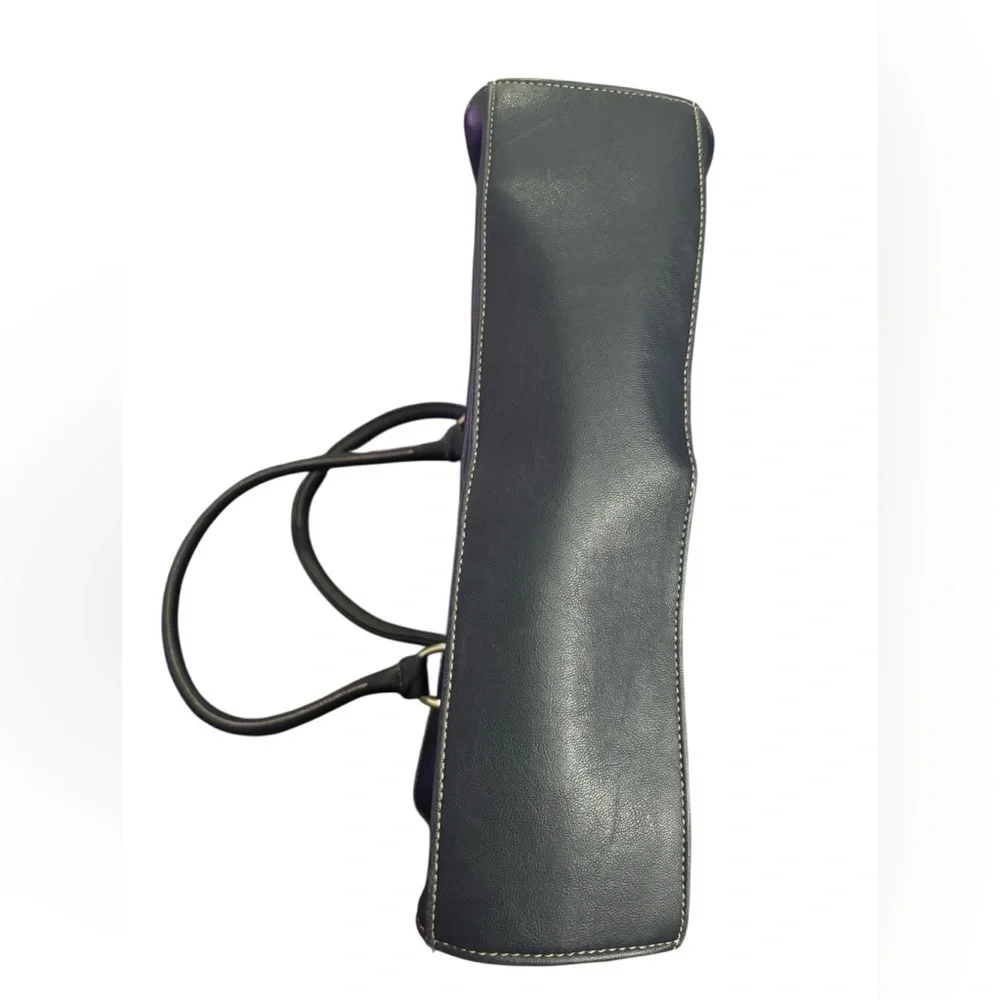 Vintage Chic Navy Faux Leather Satchel with Lots of Storage and Silver Accents - Picture 5 of 16